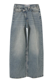 Light Blue Tint Crossed Waist Wide Leg Jeans