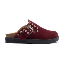 Burgundy Eyelet Suede Clogs