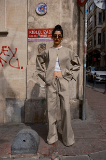 Khaki Single Button Oversized Jacket