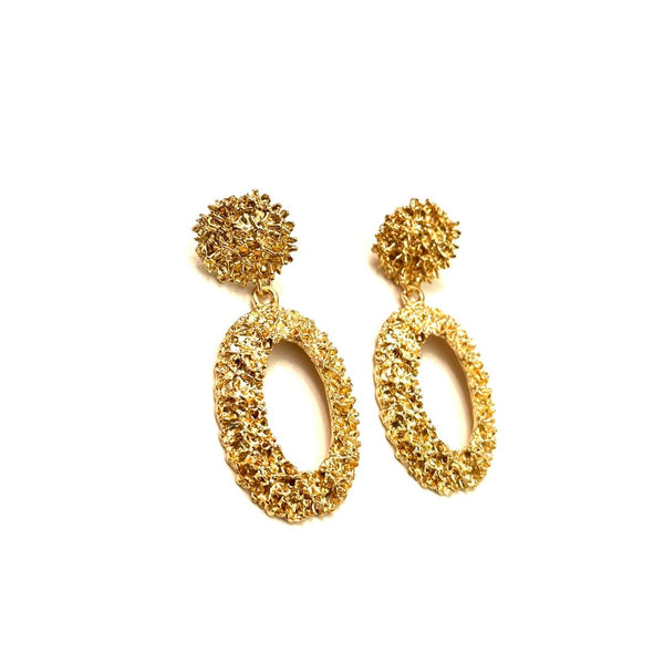 Gold Oval Jagged Earrings