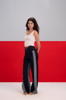 Duo Tone Wide Leg Jeans Dark Blue X Blue