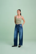 Dark Blue Ripped Mid Rise Baggy Balloon Jeans