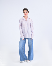 White/Orange Striped Poplin Shirt