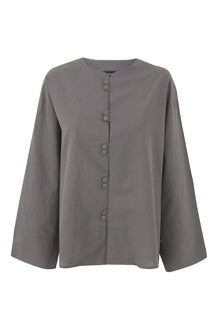 Grey Mandarin Button Up Linen Top