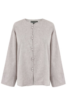 Dark Beige Mandarin Button Up Linen Top