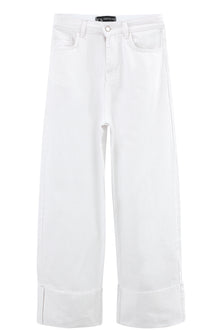 White Wide Leg Contrast Cuff Jeans
