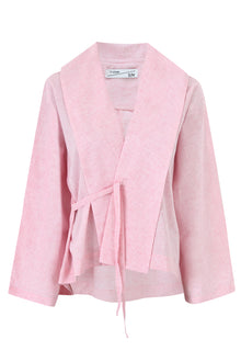 Pink Flow Fringe Linen Wrap Blouse