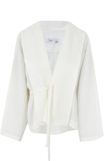 Off White Flow Fringe Linen Wrap Blouse