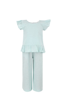 Mint Ruffle Linen Girls Set