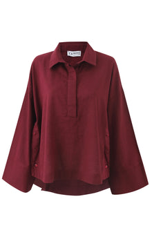 Burgundy Linen Half V Shirt