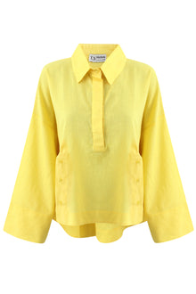 Yellow Linen Half V Shirt