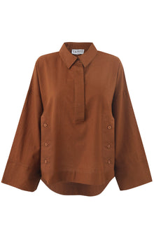 Brown Linen Half V Shirt
