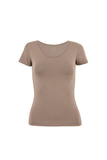 Beige Short Sleeves V-Neck Top