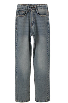 Light Blue Wash Mid Rise Straight Jeans