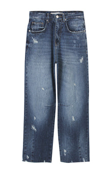 Dark Blue Ripped Mid Rise Baggy Balloon Jeans