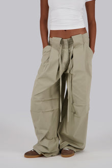 Khaki Fold-Over Waistband Trousers