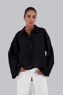 Black Stitches Linen Shirt