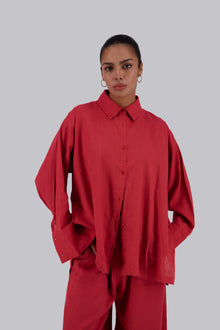 Red Linen Button Down & Side Shirt