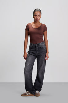 Grey Mid Rise Straight Jeans
