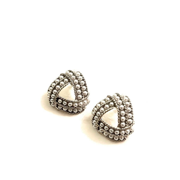 Silver Triangle Pearls Earrings