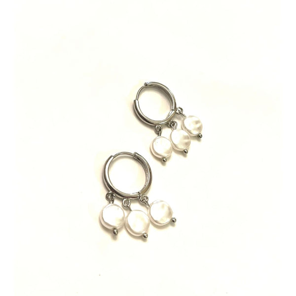 Silver Triple Pearls Earrings