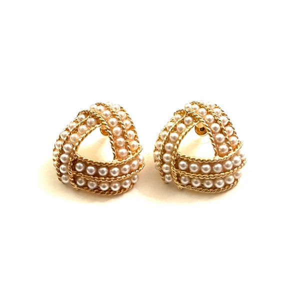 Gold Triangle Pearls Earrings
