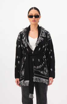 Oversize Fringe Patterned Cardigan