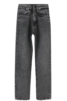 Grey Acid Wash Mid Rise Straight Jeans