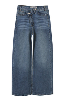 Dark Blue Crossed Waist Wide Leg Jeans