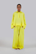 Yellow Linen Half V Shirt