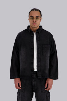 REDU Distressed Denim Shirt Dark Grey