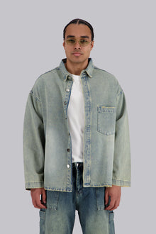 REDU Distressed Denim Shirt Light Blue Tint