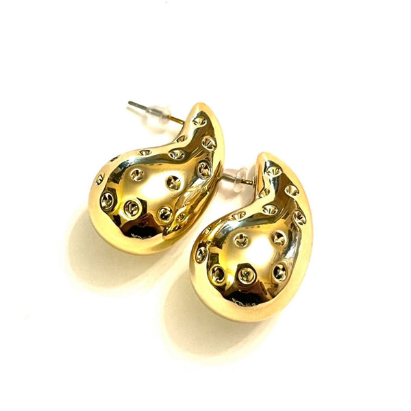 Gold Studs Water Drop Earrings