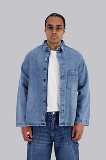 REDU Distressed Denim Shirt Light Blue