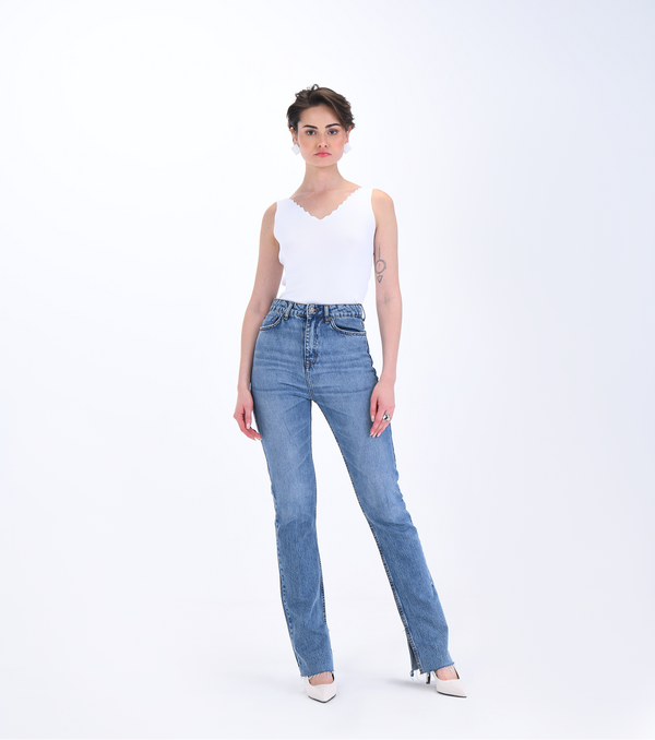 Faded Classic Jeans With Slits