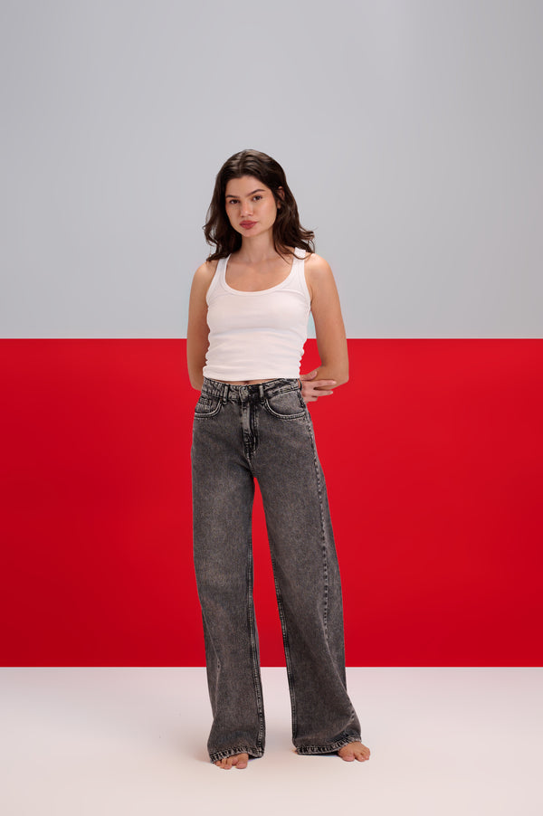 Grey Acid Wash Flared Leg Jeans