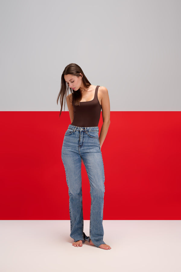 Blue Faded Classic Jeans With Slits