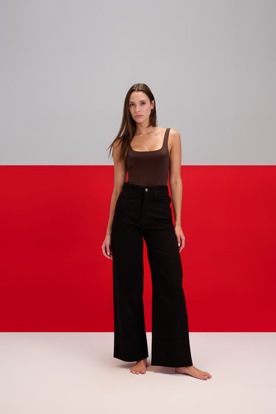 Black Wide Leg Contrast Cuff Jeans