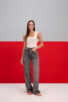 Grey Acid Wash Wide Leg Jeans