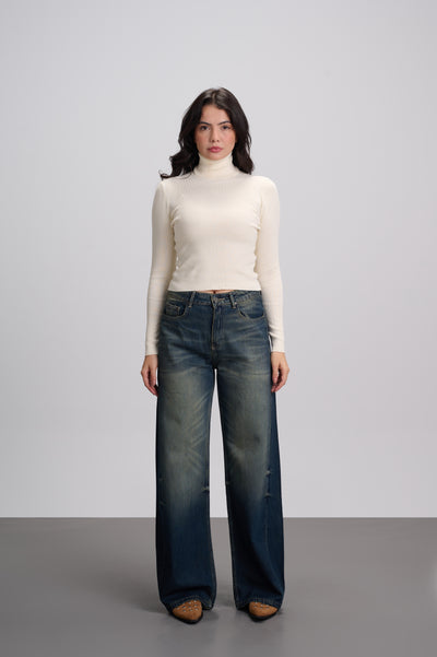 Dark Blue Wash Flared Leg Jeans