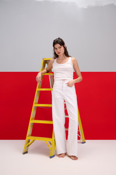 Duo Tone Wide Leg Jeans White X White