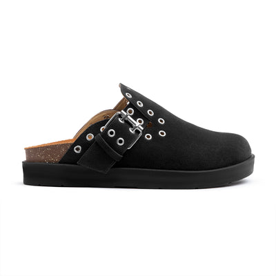 Black Eyelet Suede Clogs