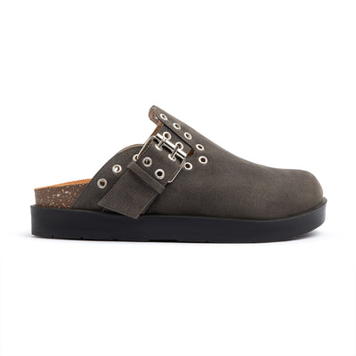 Dark Grey Eyelet Suede Clogs