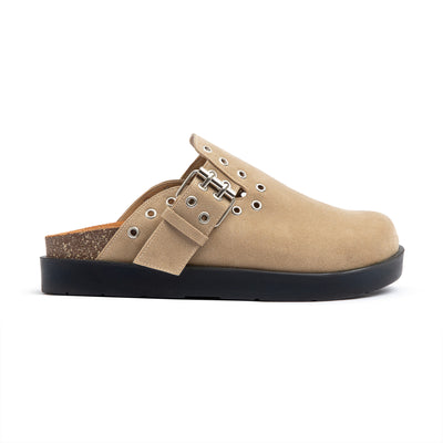 Beige Eyelet Suede Clogs