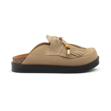 Beige Fringe Moccasin Clogs