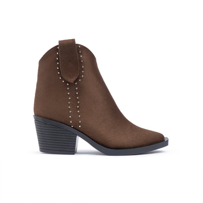 Brown Studded Western Ankle Boot Suede