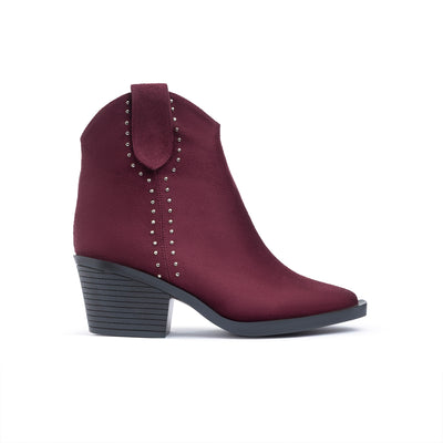 Burgundy Studded Western Ankle Boot Suede