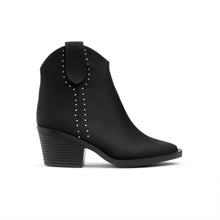 Black Suede Studded Western Ankle Boot