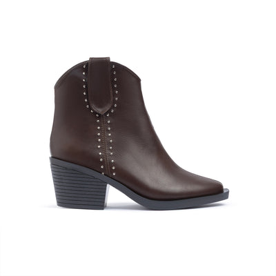 Brown Studded Western Ankle Boot Nappa
