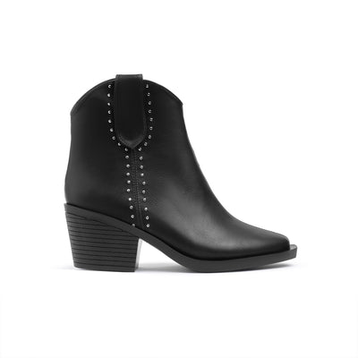 Black Studded Western Ankle Boot Nappa
